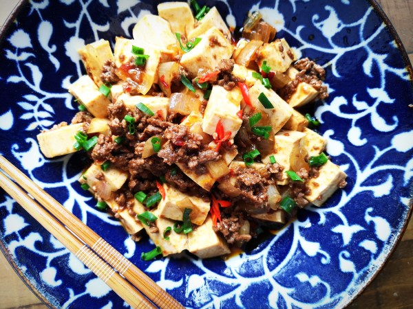 Stir fry tofu with fermented chili bean paste and oyster sauce