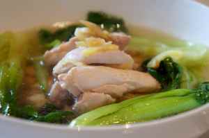 Chicken soup with ginger and bok choy, low FODMAP, gluten free