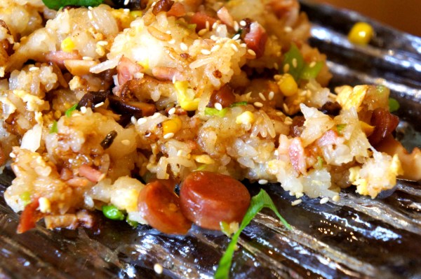 Glutinous rice with Chinese pork sausages, bacon and Chinese mushrooms