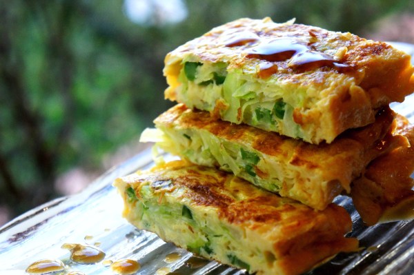 Asian style omelette with cabbage and oyster sauce