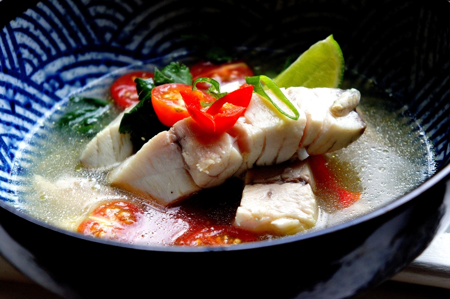 Barramundi in an Asian spiced broth (low FODMAP, Gluten Free)