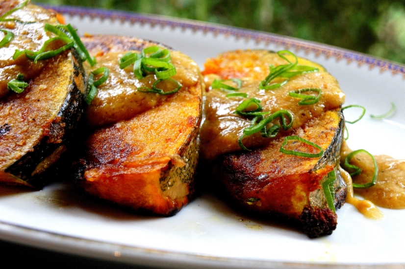 Pan fried pumpkin with a miso&nbsp;sauce
