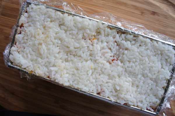 Sushi terrine with vegetables - rice as the last layer