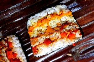 Sushi terrine with spiced vegetables (FODMAP friendly, gluten free)