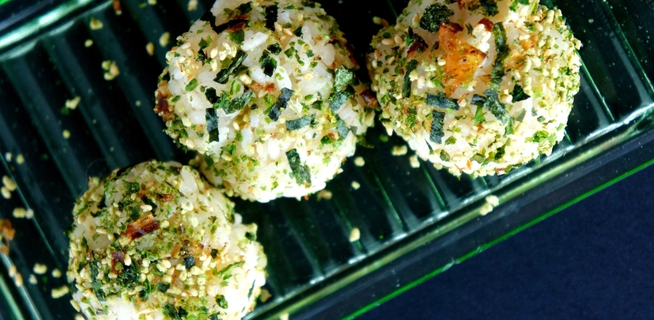 Rice balls with wasabi furikake seasoning