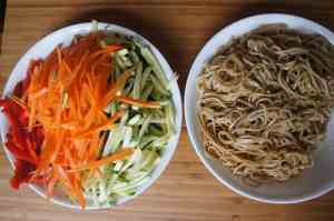 Ingredients - soba noodles with vegetables, low FODMAP, Vegan