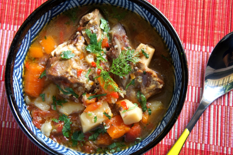 One pot meal – spicy lamb shank soup with vegetables and quinoa (FODMAP&nbsp;friendly)