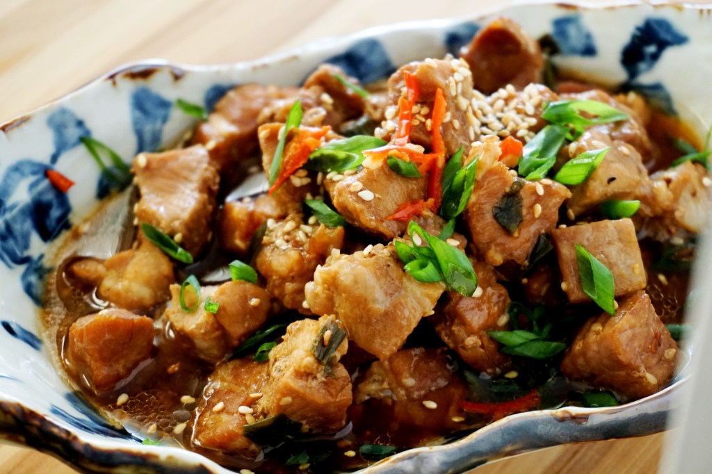 Steamed pork with soy sauce, sesame oil and wine: a tribute to mum and dad’s love story (FODMAP&nbsp;friendly)