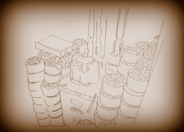 Grandmother's coal stove - grandmother's pork cracklings, pork fat with boiled rice and soy sauce