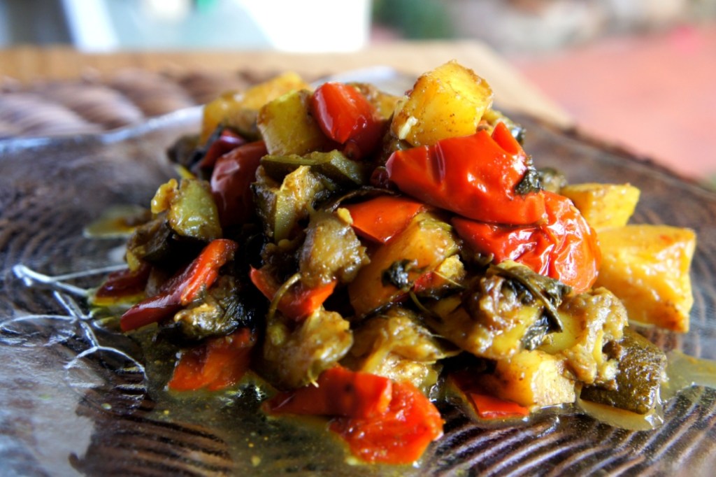 Asian spiced ratatouille with potato, eggplant, capsicum, zucchini and coriander (FODMAP&nbsp;friendly)