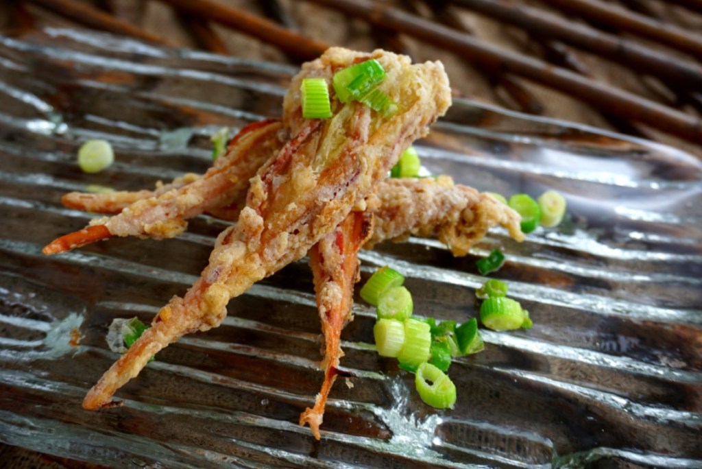Deep fried cactus flowers (曇花) , with Chinese five-spice and fried green&nbsp;shallot