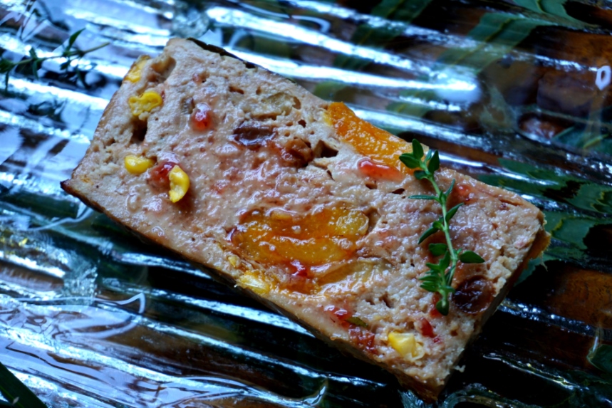 Chicken and apricot terrine, with ham fat, thyme and bay&nbsp;leaf