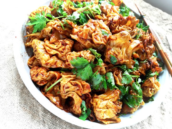 Cantonese chicken wontons with spicy xo seafood sauce